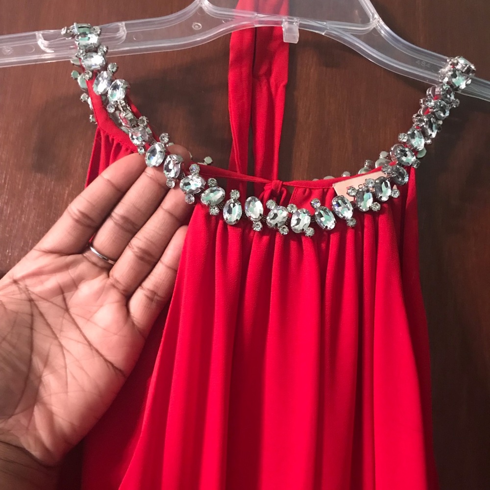 Elegant Red Jeweled Gown